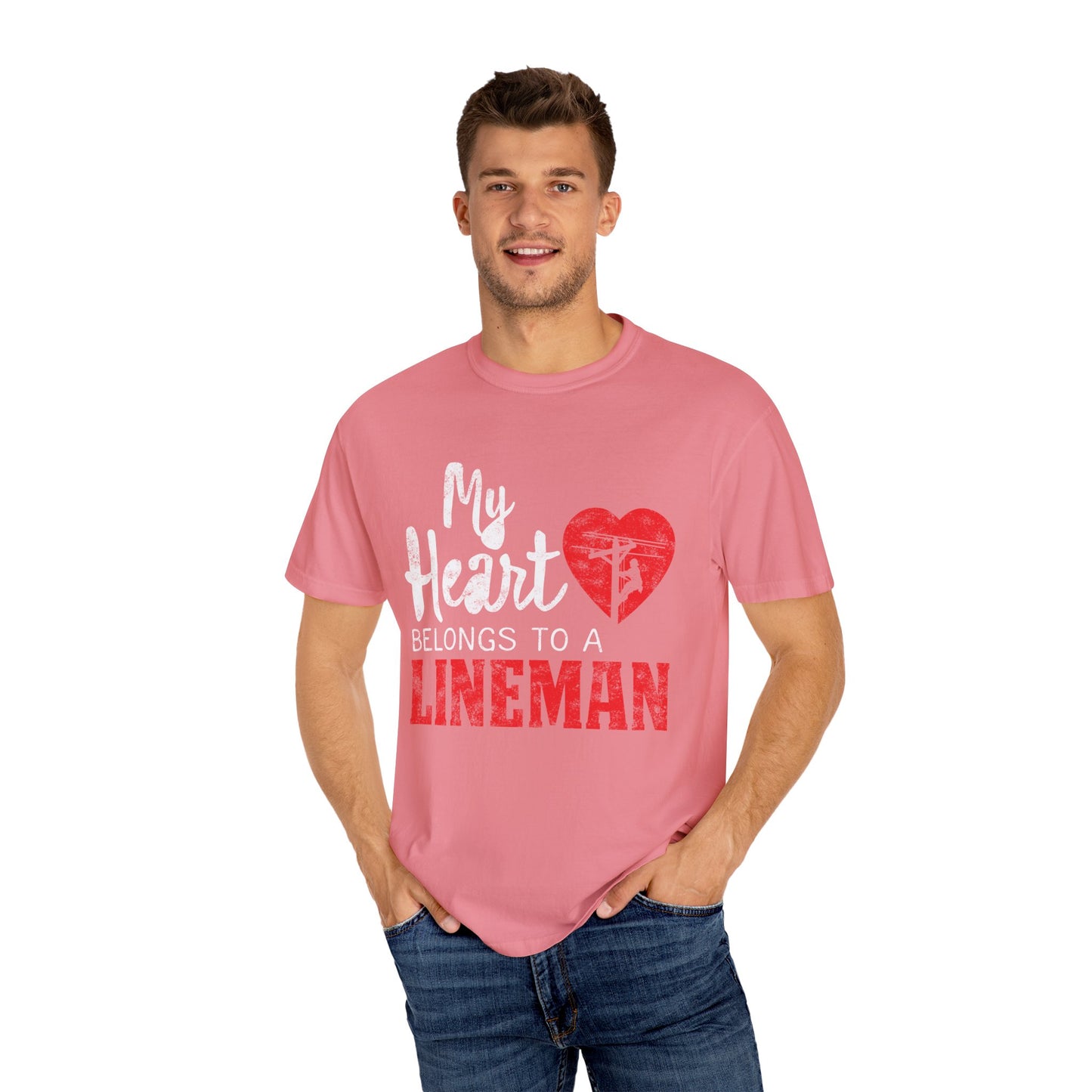 My Heart Belongs to a Electric Cable Lineman gift Unisex Garment-Dyed T-shirt