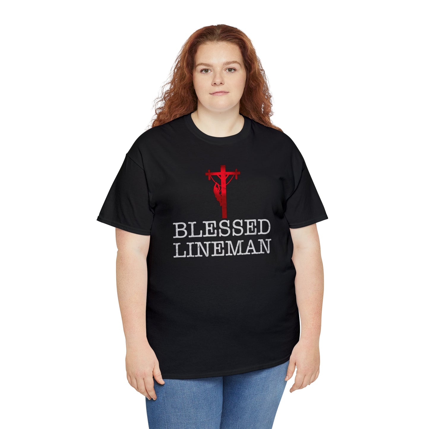 Blessed Lineman gift for Christian Lineman Unisex Heavy Cotton Tee