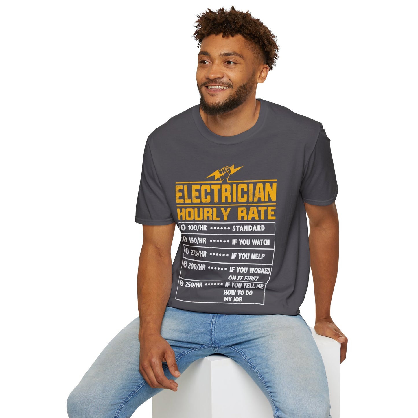 Funny Electrician Gifts - Electrician Hourly Rate Unisex Softstyle T-Shirt
