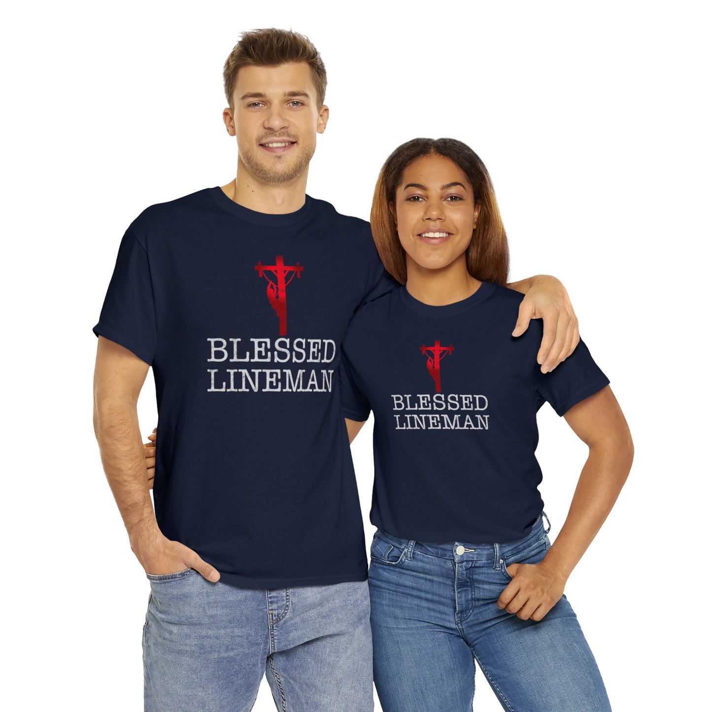 Blessed Lineman gift for Christian Lineman Unisex Heavy Cotton Tee