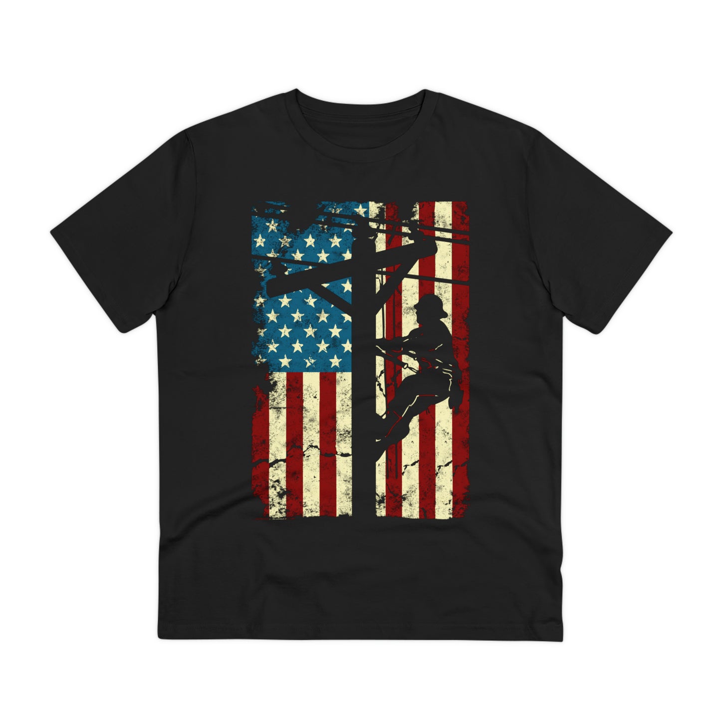 American Flag Electric Cable Lineman Organic Creator T-shirt - Unisex