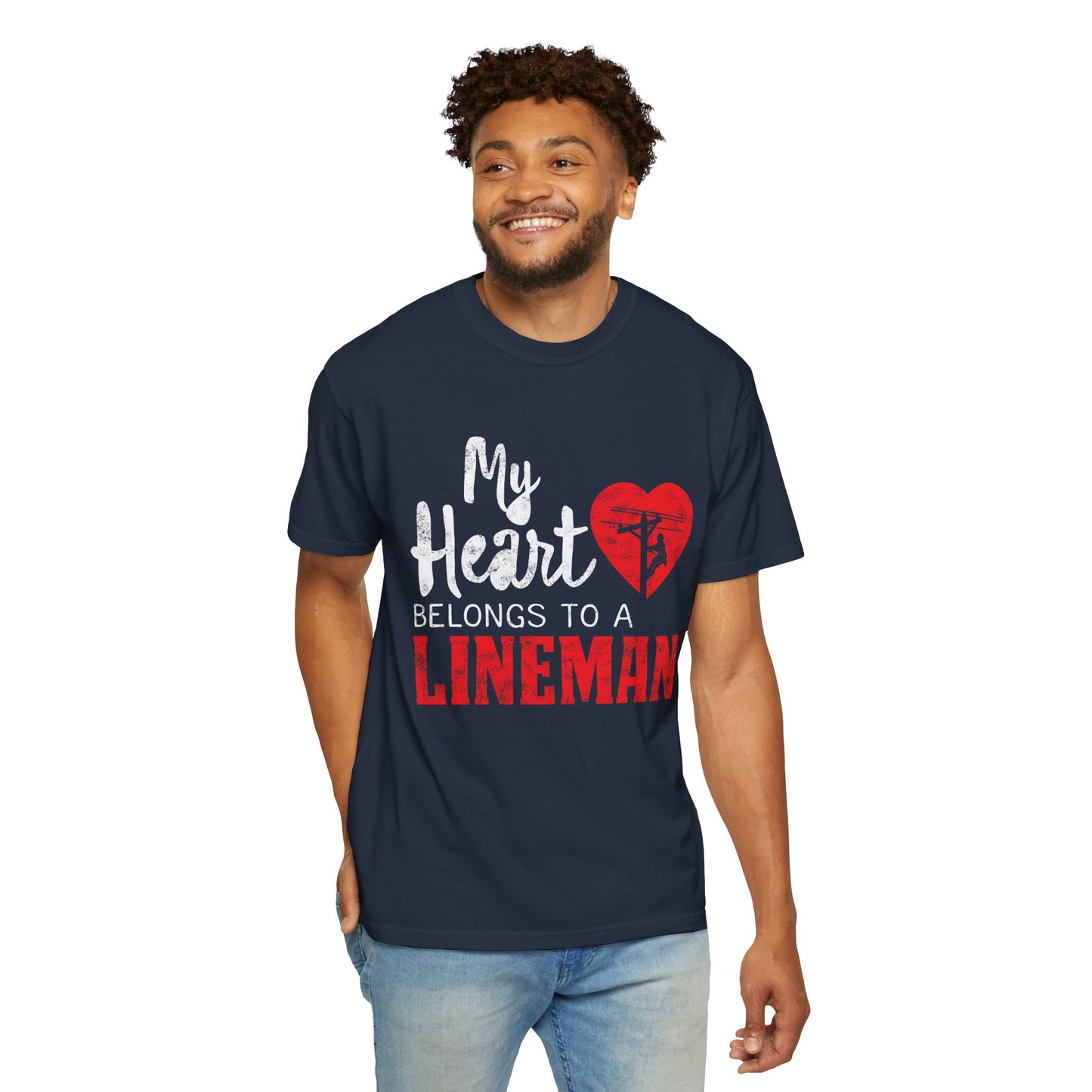 My Heart Belongs to a Electric Cable Lineman gift Unisex Garment-Dyed T-shirt