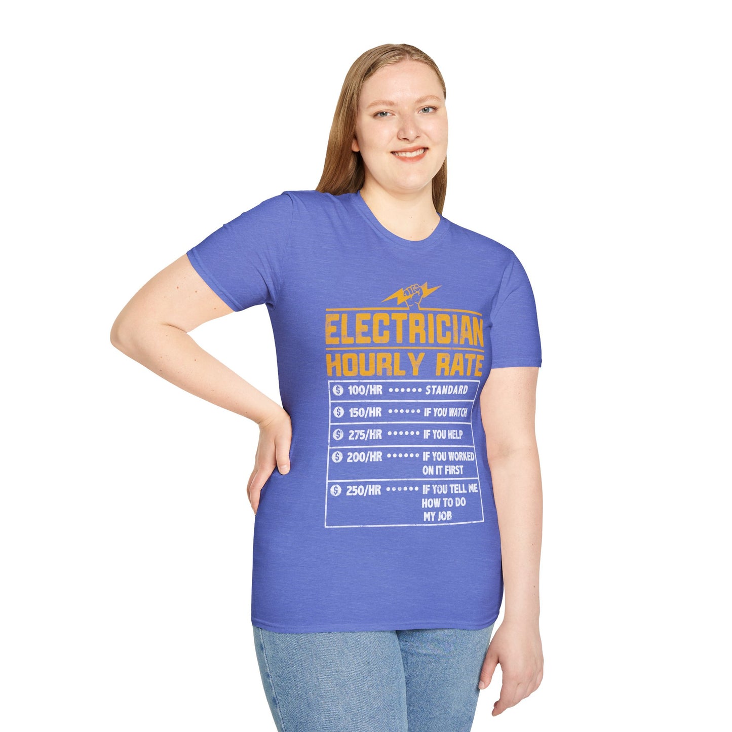 Funny Electrician Gifts - Electrician Hourly Rate Unisex Softstyle T-Shirt