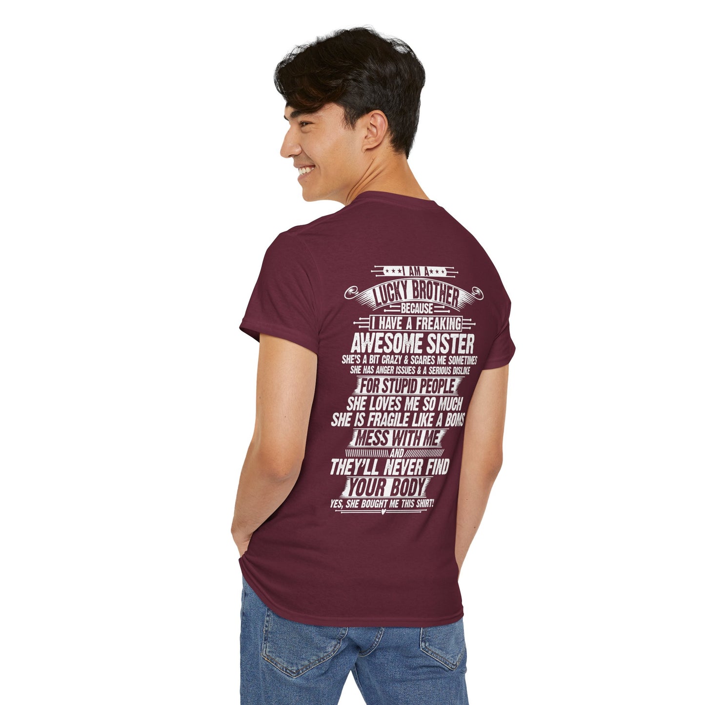 I Am A Lucky Brother Christmas Gift For Brother Unisex Heavy Cotton Tee