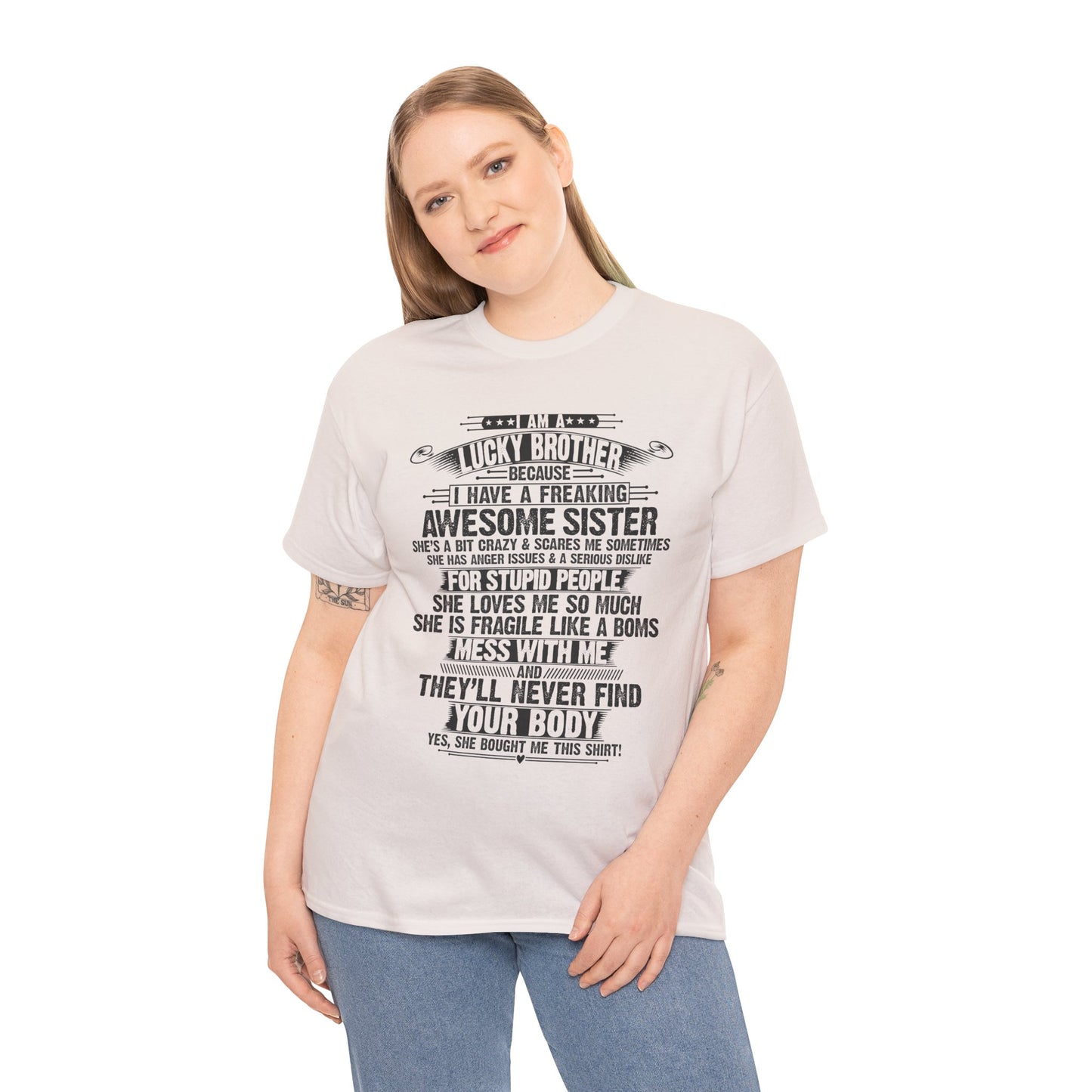 I Am A Lucky Brother Christmas Gift For Brother From Sister T-Shirt