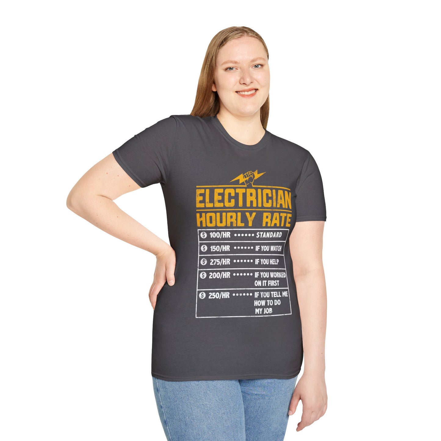 Funny Electrician Gifts - Electrician Hourly Rate Unisex Softstyle T-Shirt