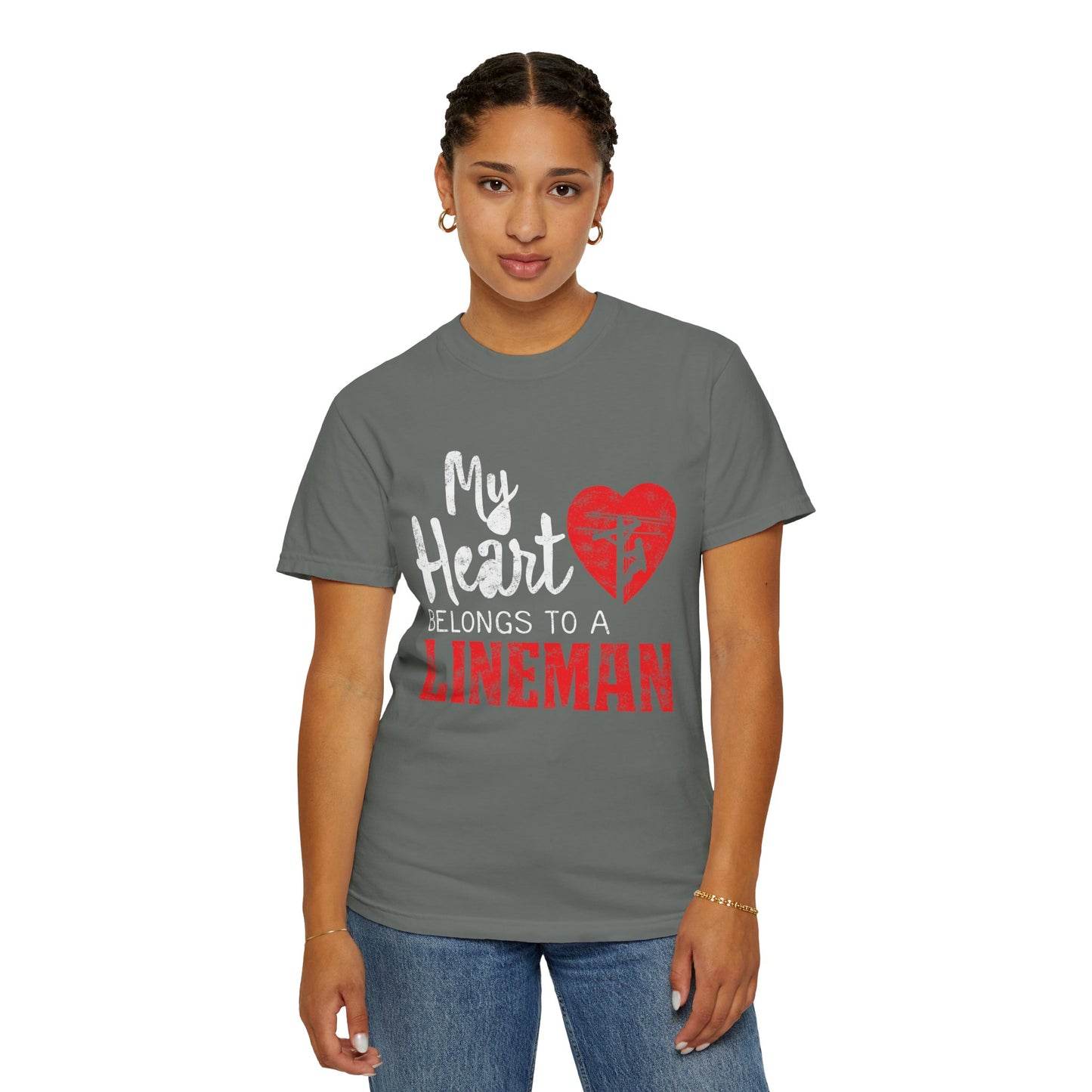 My Heart Belongs to a Electric Cable Lineman gift Unisex Garment-Dyed T-shirt