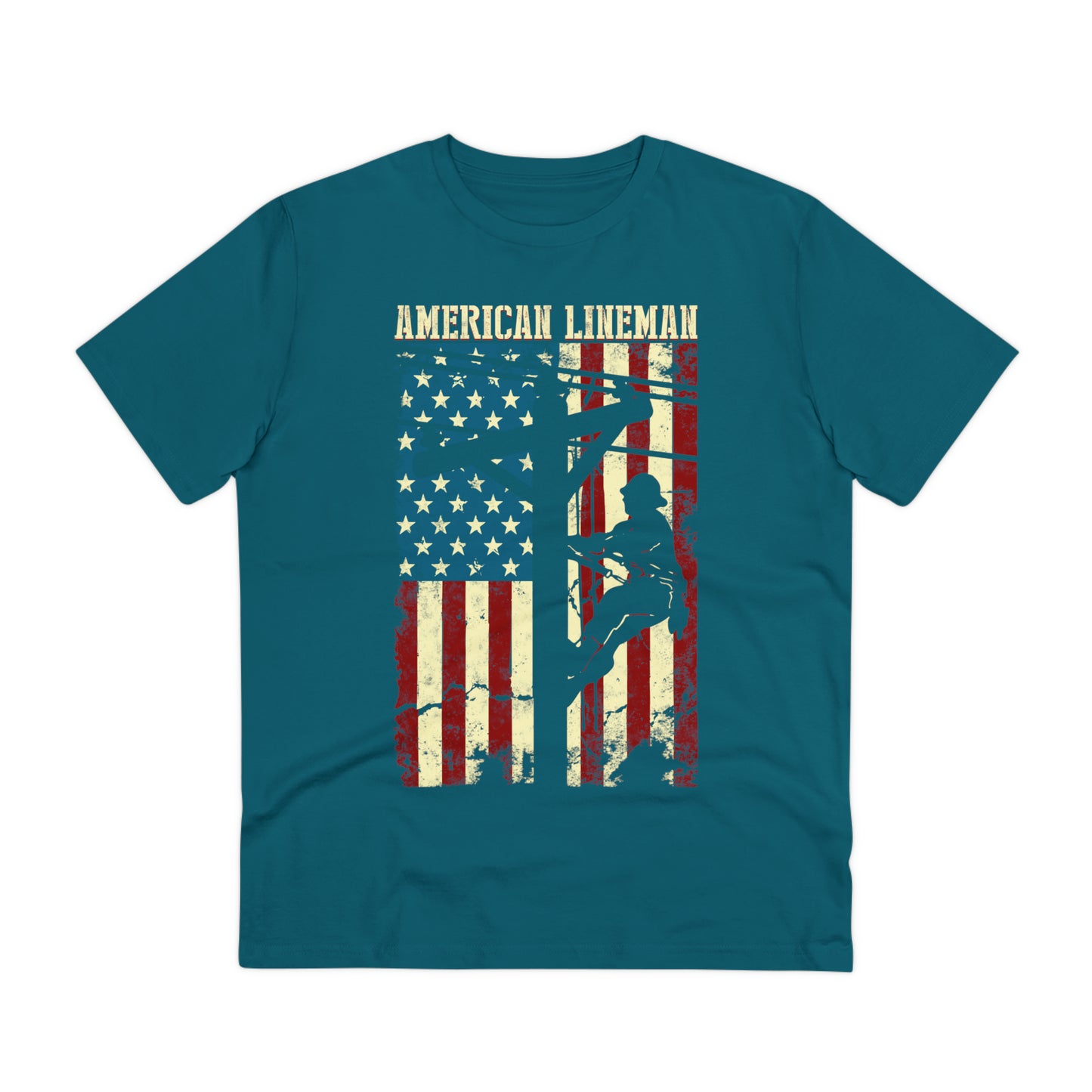 Lineman American Flag Gift For Patriotic Lineman Organic Creator T-shirt - Unisex