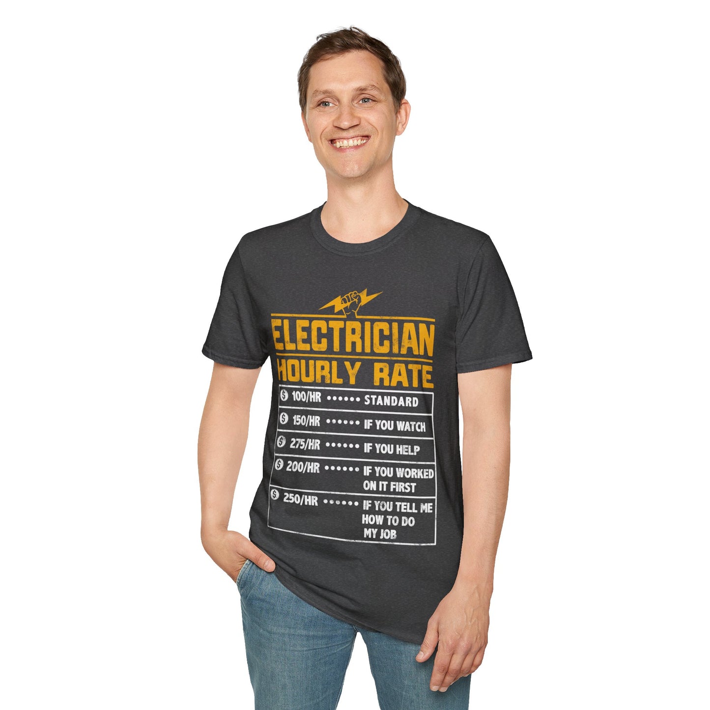 Funny Electrician Gifts - Electrician Hourly Rate Unisex Softstyle T-Shirt