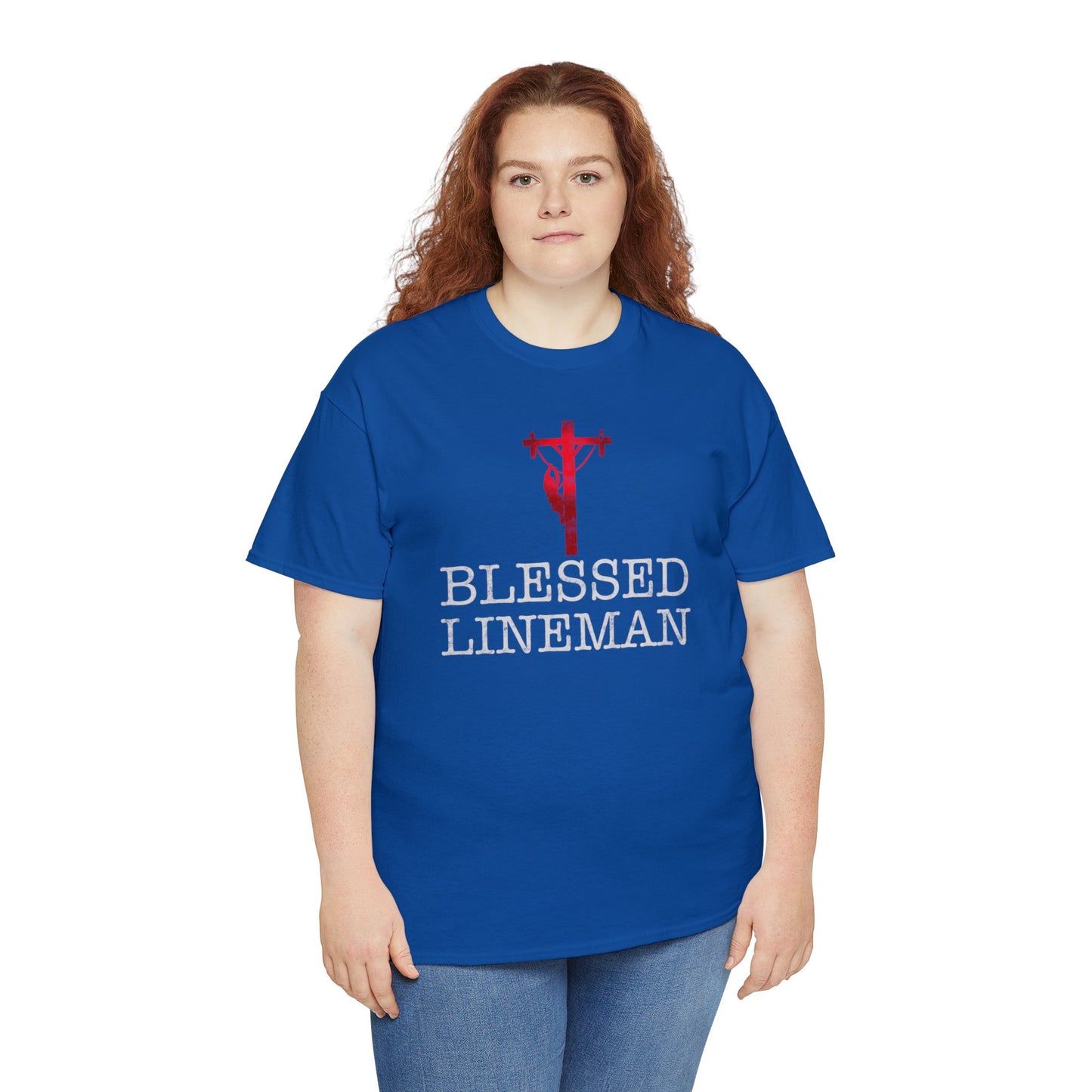 Blessed Lineman gift for Christian Lineman Unisex Heavy Cotton Tee