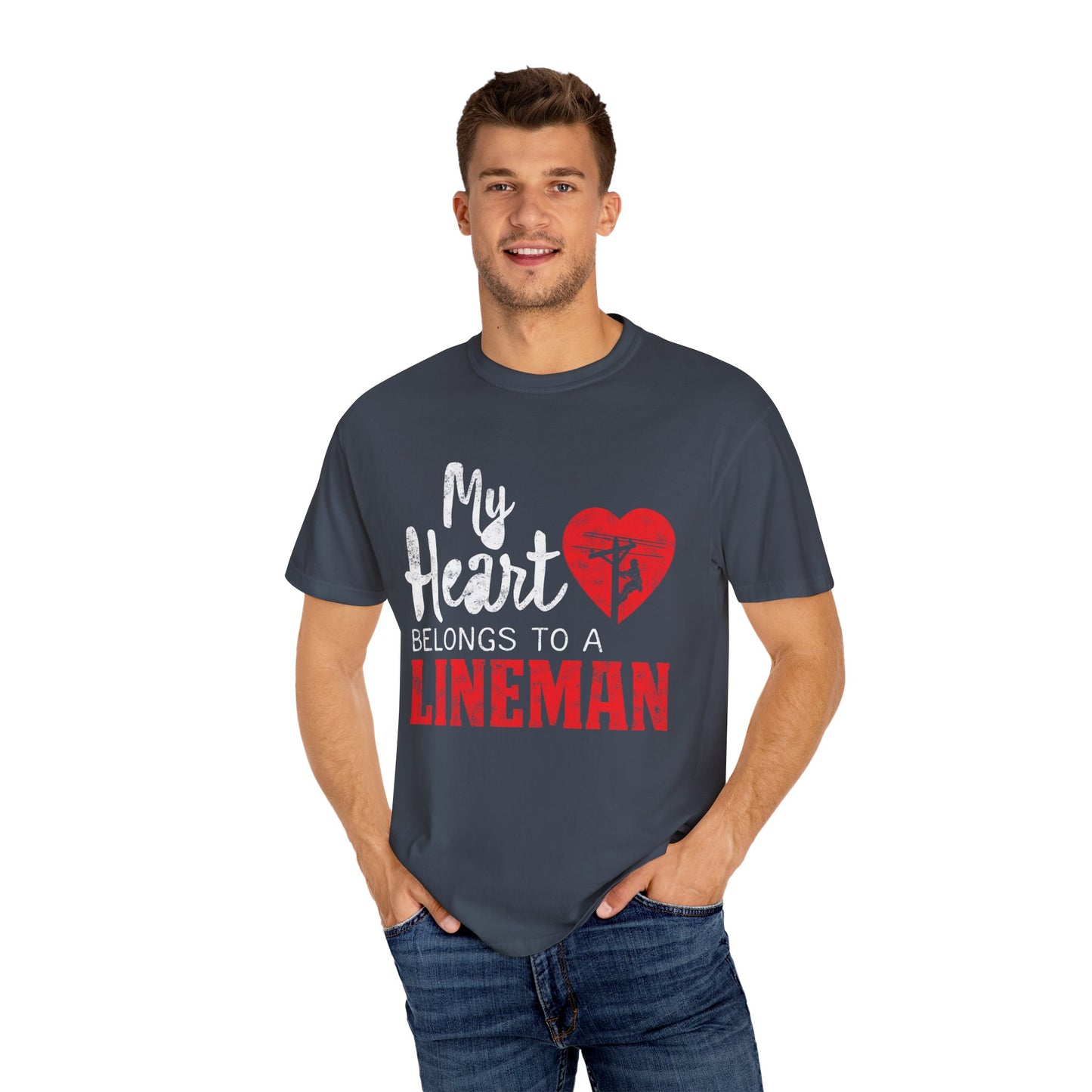 My Heart Belongs to a Electric Cable Lineman gift Unisex Garment-Dyed T-shirt