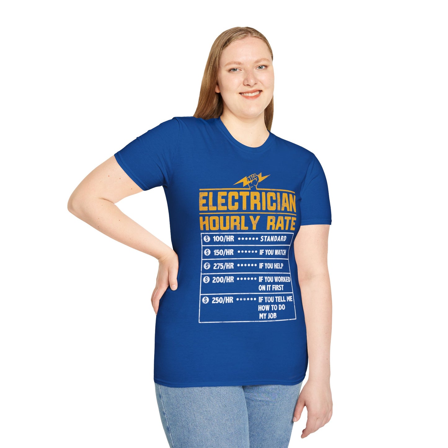 Funny Electrician Gifts - Electrician Hourly Rate Unisex Softstyle T-Shirt
