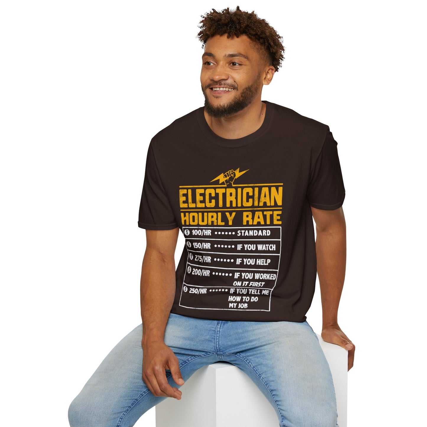 Funny Electrician Gifts - Electrician Hourly Rate Unisex Softstyle T-Shirt