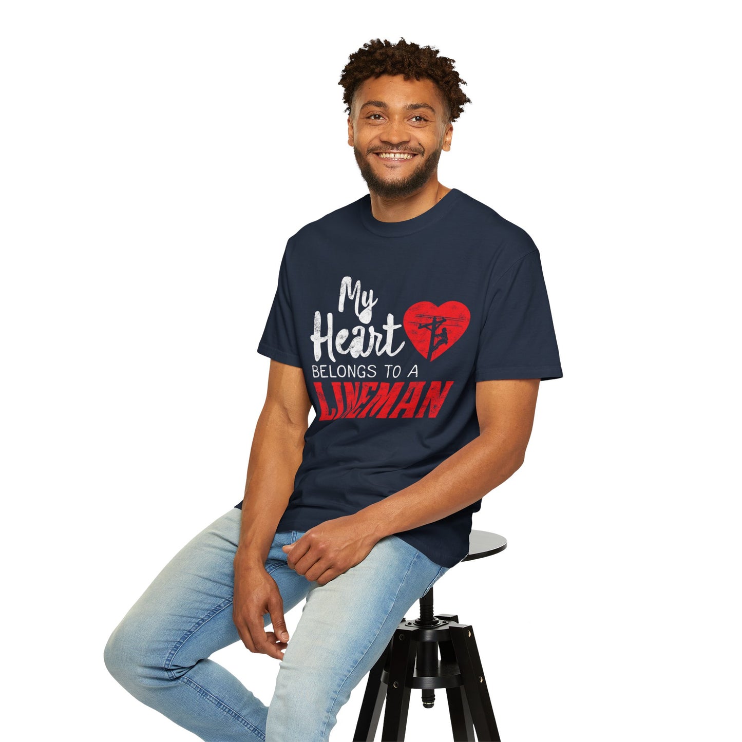 My Heart Belongs to a Electric Cable Lineman gift Unisex Garment-Dyed T-shirt