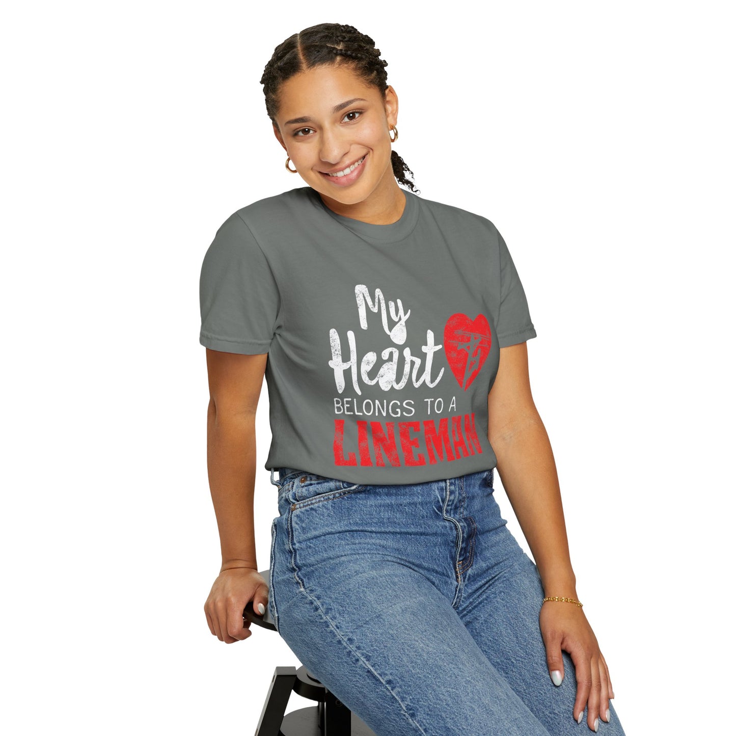 My Heart Belongs to a Electric Cable Lineman gift Unisex Garment-Dyed T-shirt