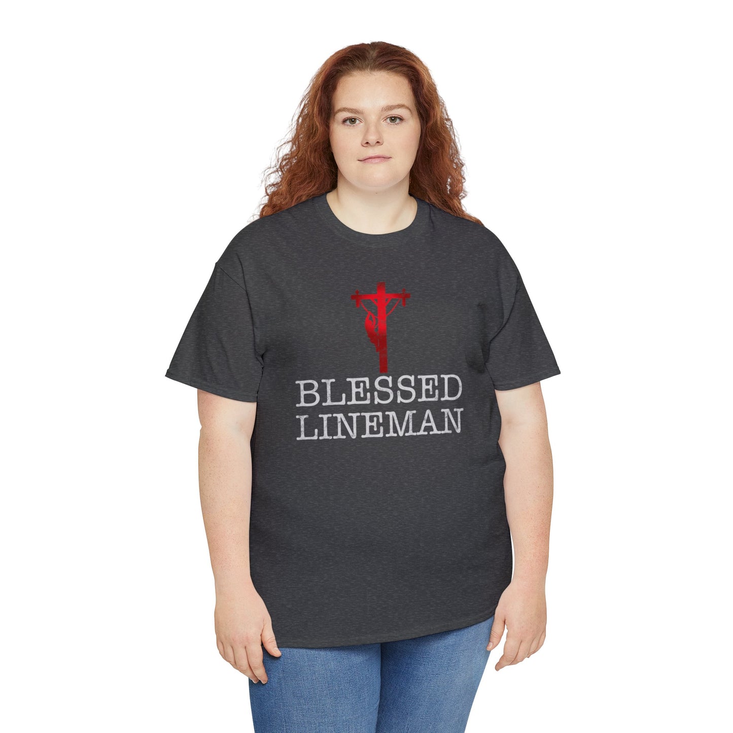 Blessed Lineman gift for Christian Lineman Unisex Heavy Cotton Tee