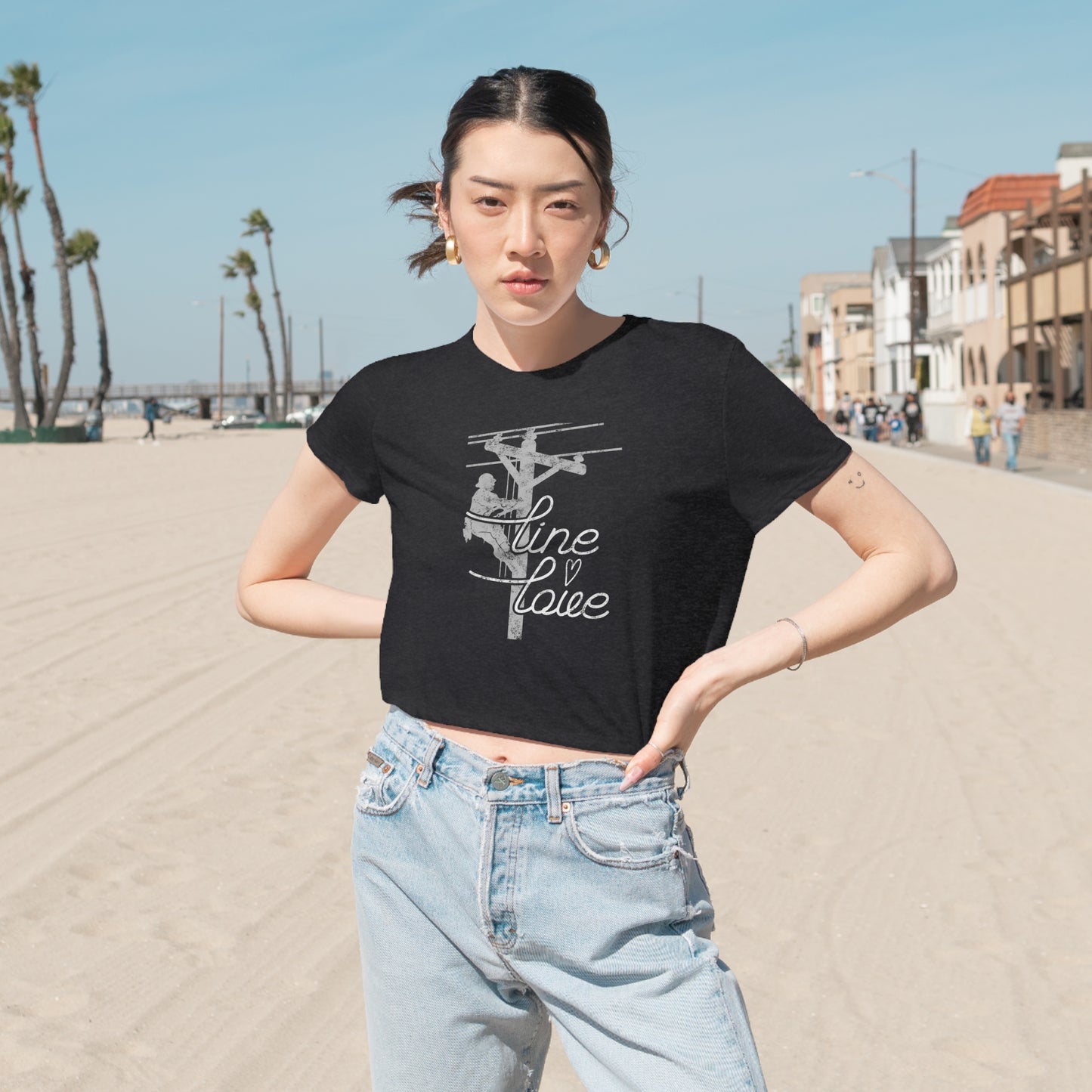 Line Love Electrical Lineman's Wife Women's Flowy Cropped Tee