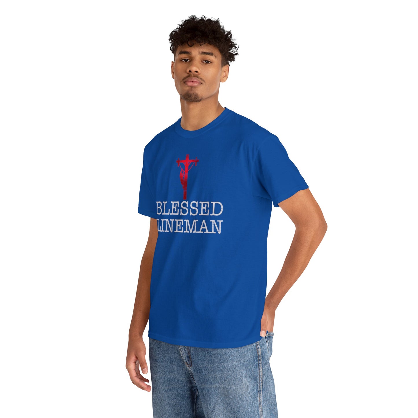 Blessed Lineman gift for Christian Lineman Unisex Heavy Cotton Tee