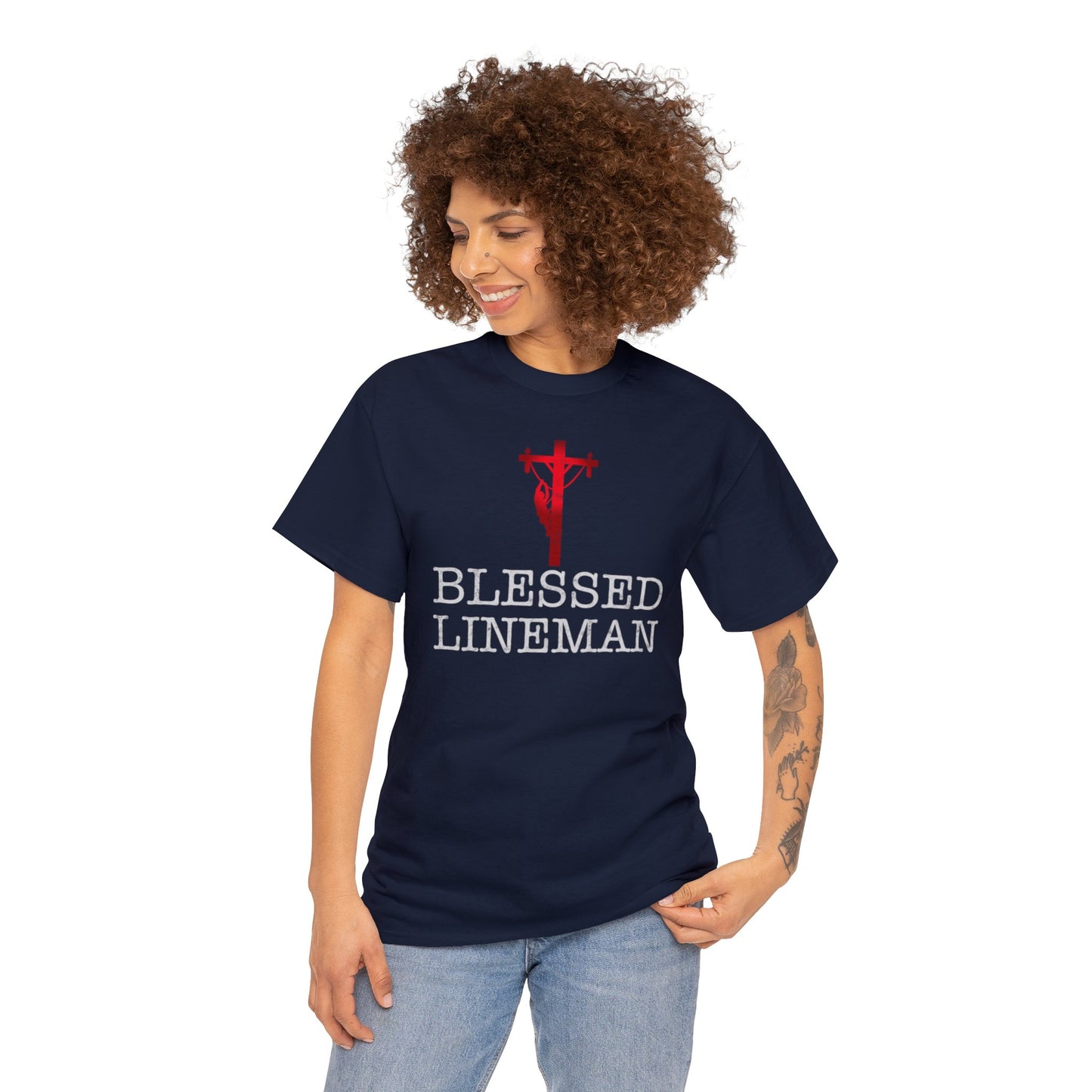 Blessed Lineman gift for Christian Lineman Unisex Heavy Cotton Tee