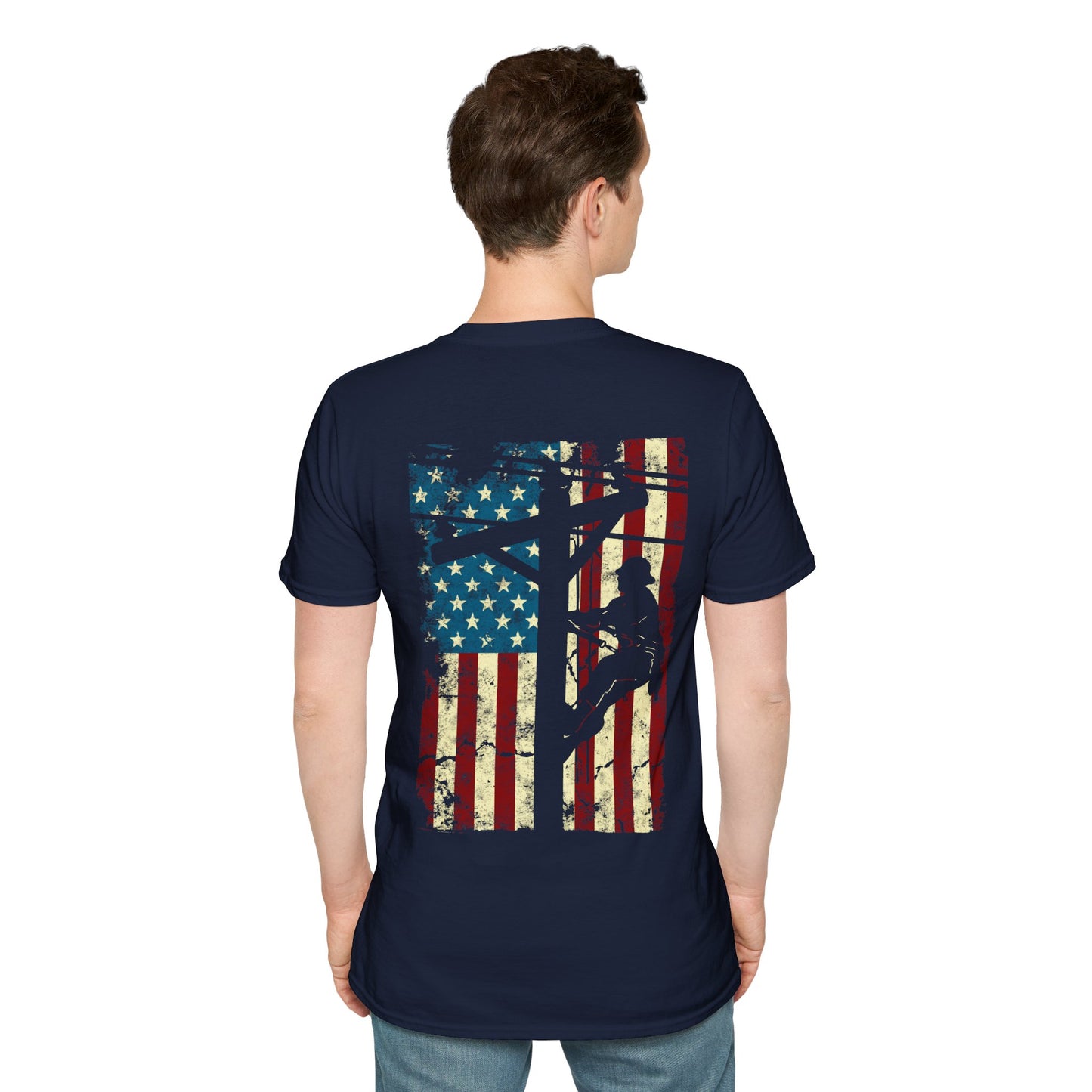 Electric Cable Lineman Distressed Patriotic American Flag Gift