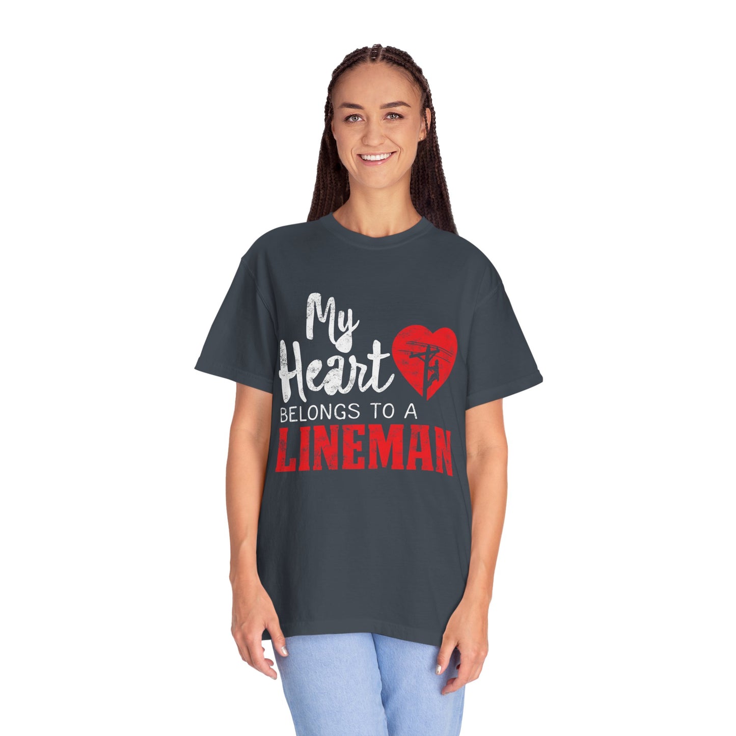 My Heart Belongs to a Electric Cable Lineman gift Unisex Garment-Dyed T-shirt