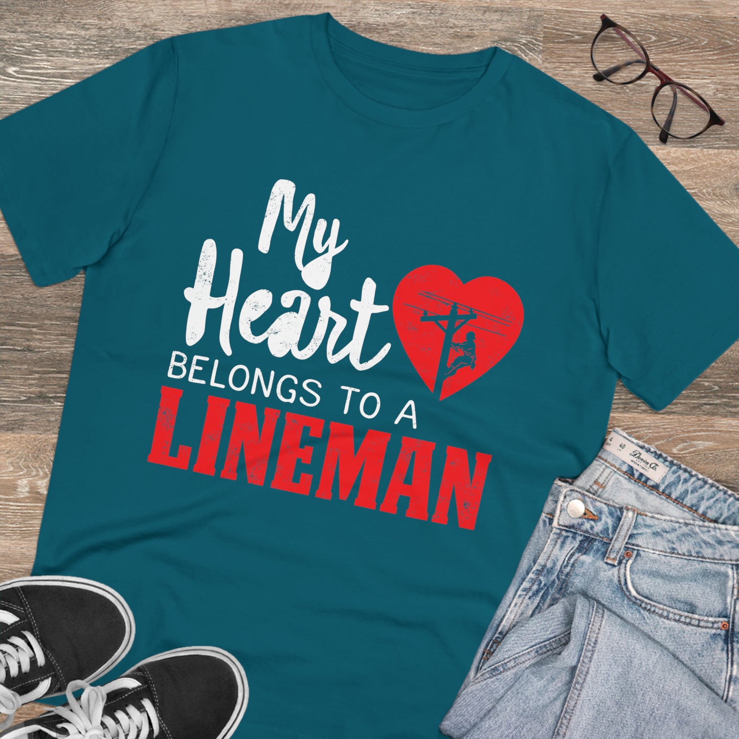 My Heart Belongs to a Electric Cable Lineman Organic Creator T-shirt - Unisex