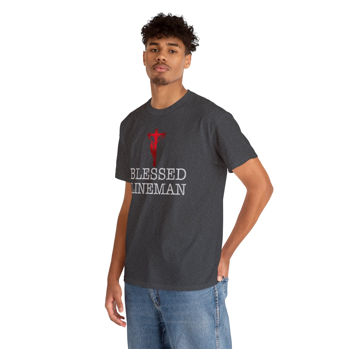 Blessed Lineman gift for Christian Lineman Unisex Heavy Cotton Tee