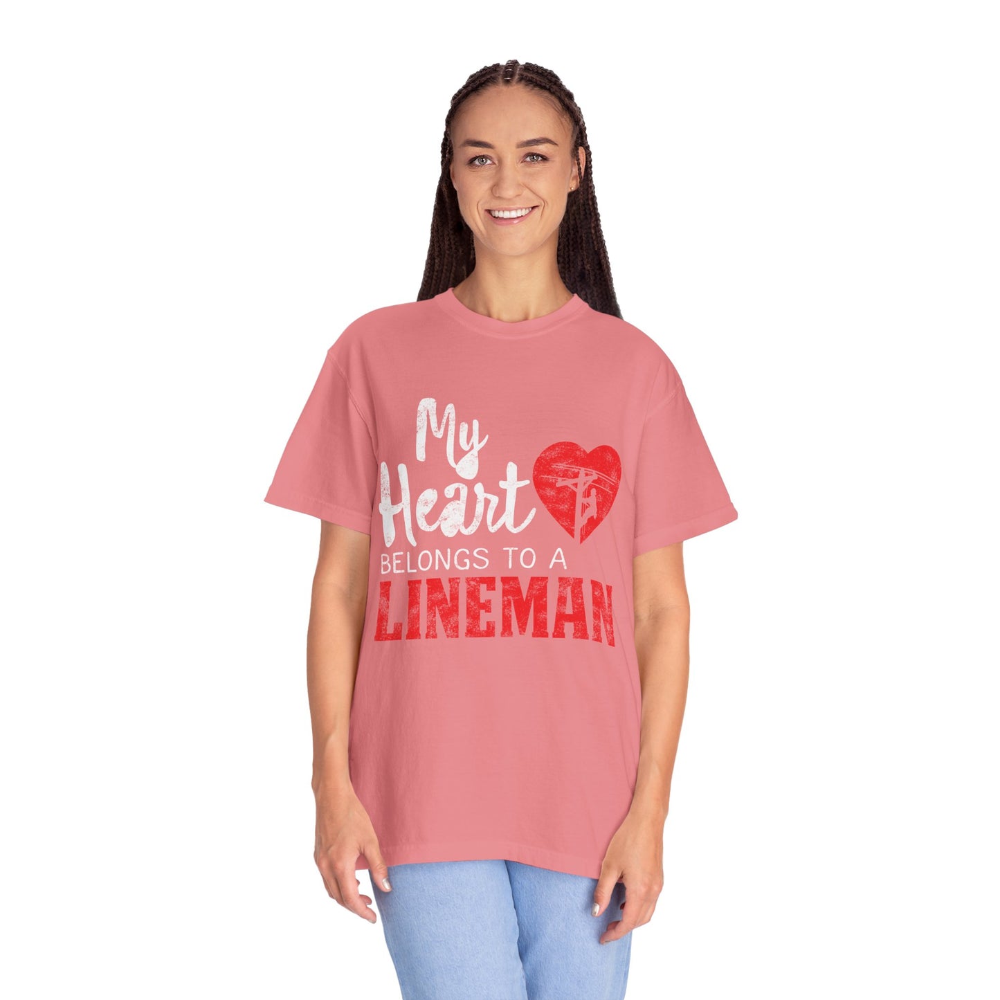 My Heart Belongs to a Electric Cable Lineman gift Unisex Garment-Dyed T-shirt