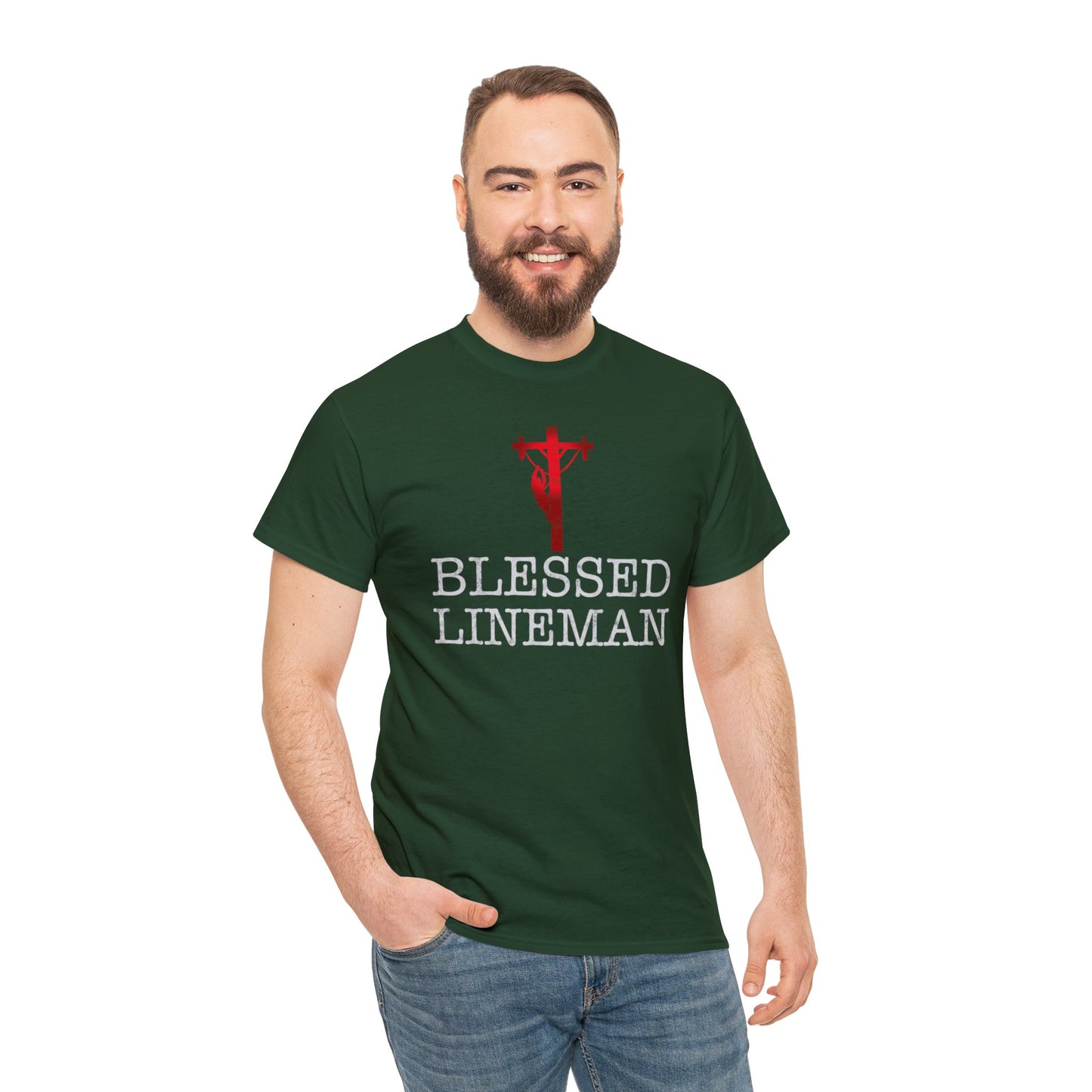 Blessed Lineman gift for Christian Lineman Unisex Heavy Cotton Tee