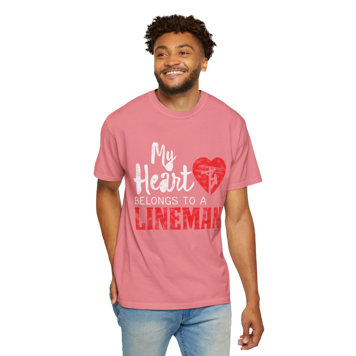 My Heart Belongs to a Electric Cable Lineman gift Unisex Garment-Dyed T-shirt