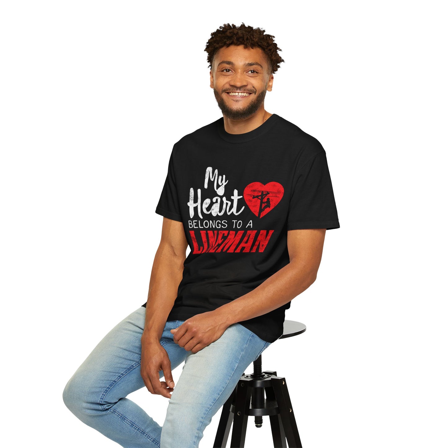 My Heart Belongs to a Electric Cable Lineman gift Unisex Garment-Dyed T-shirt