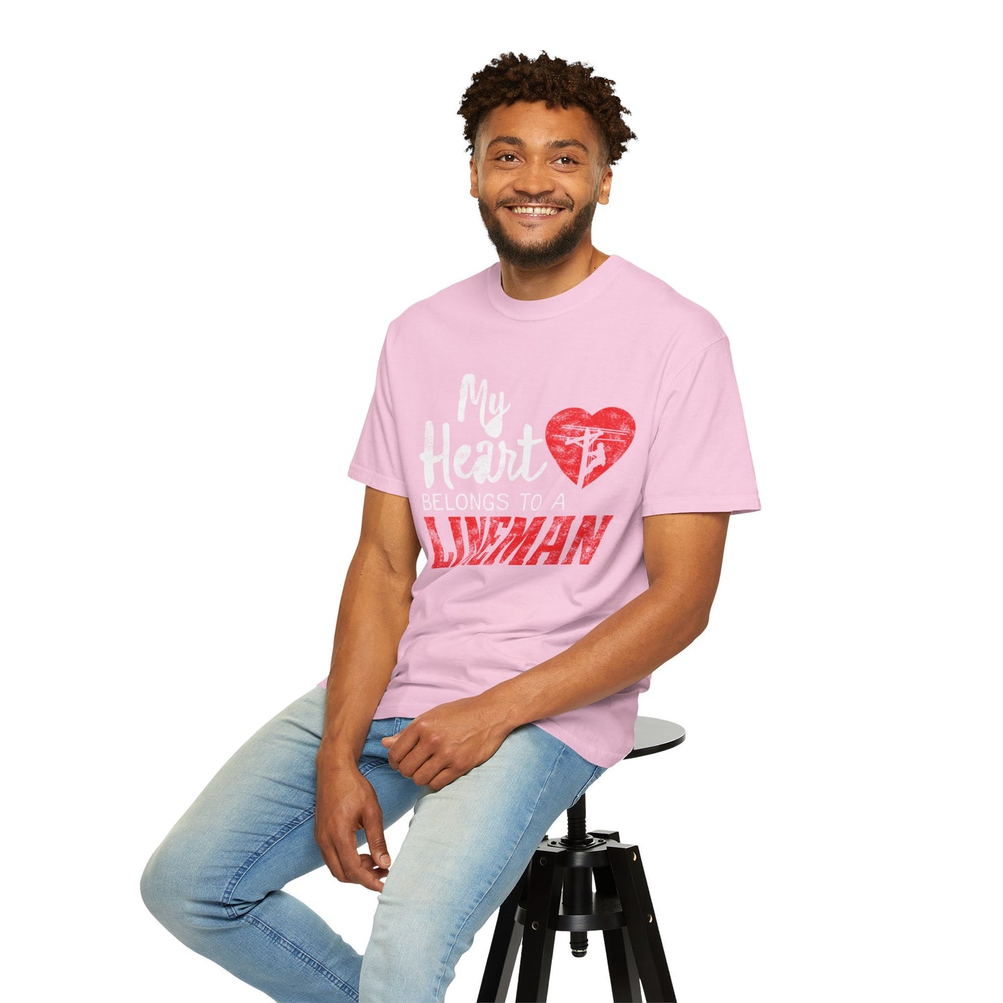 My Heart Belongs to a Electric Cable Lineman gift Unisex Garment-Dyed T-shirt