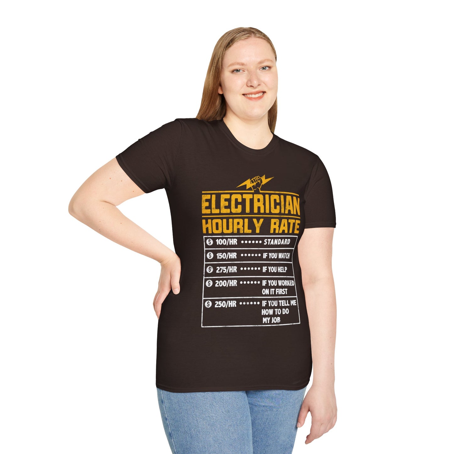 Funny Electrician Gifts - Electrician Hourly Rate Unisex Softstyle T-Shirt