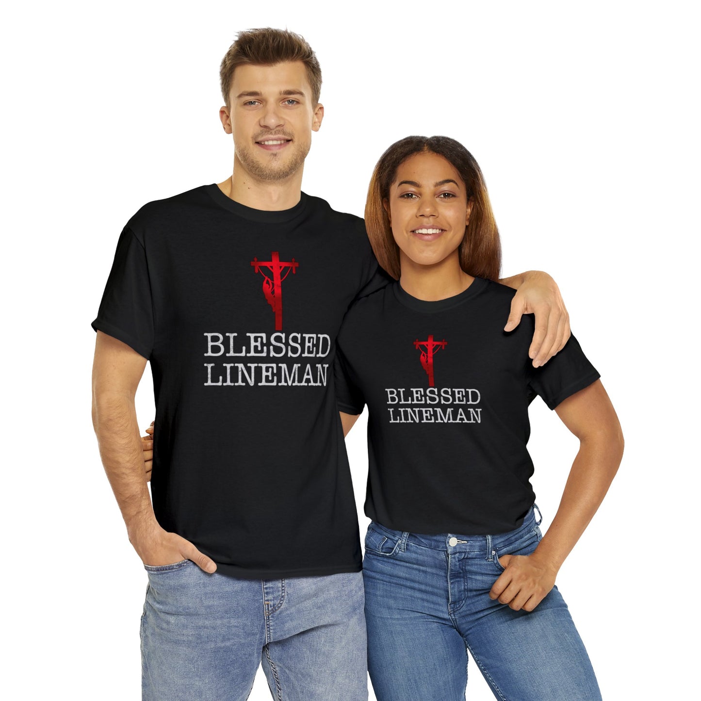 Blessed Lineman gift for Christian Lineman Unisex Heavy Cotton Tee