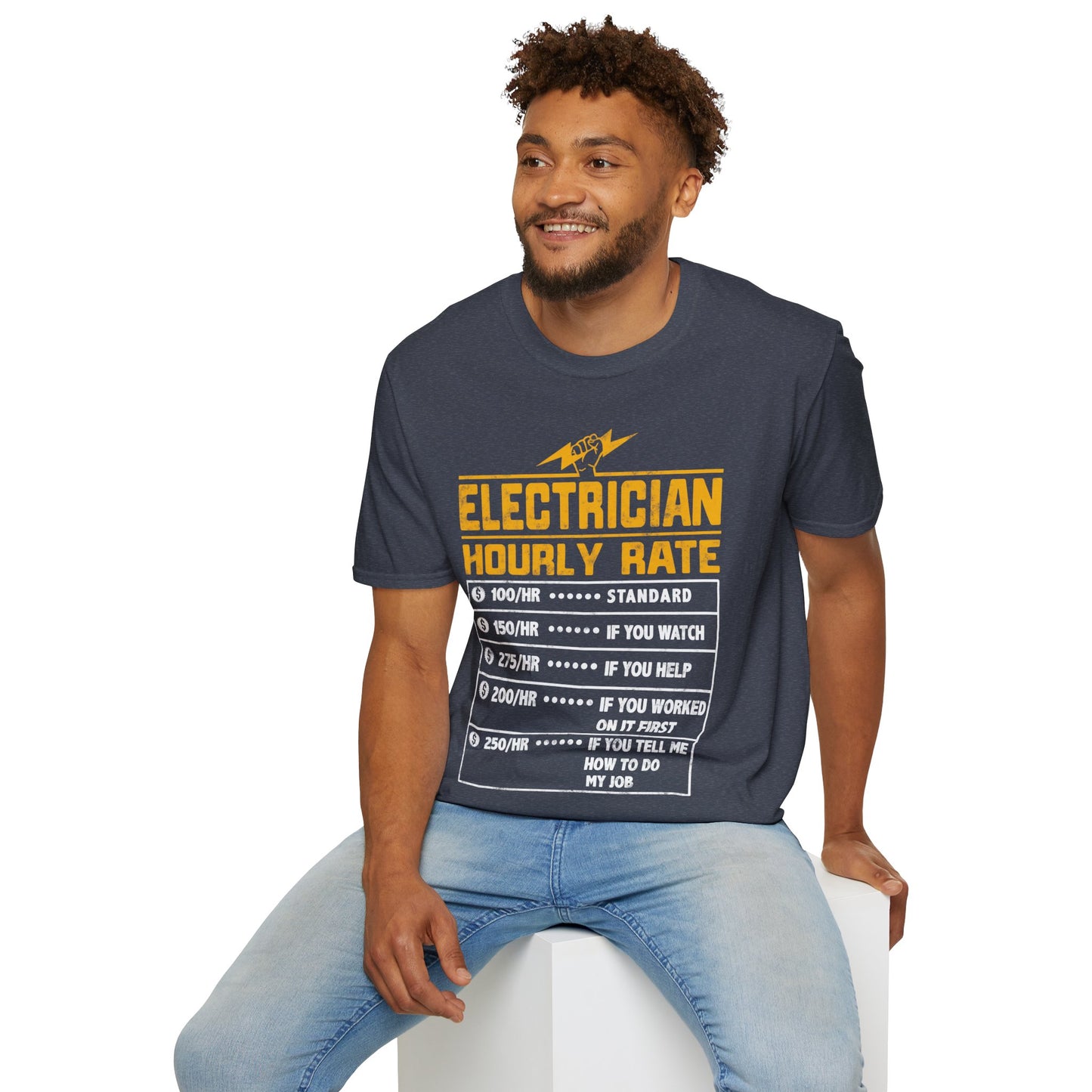 Funny Electrician Gifts - Electrician Hourly Rate Unisex Softstyle T-Shirt