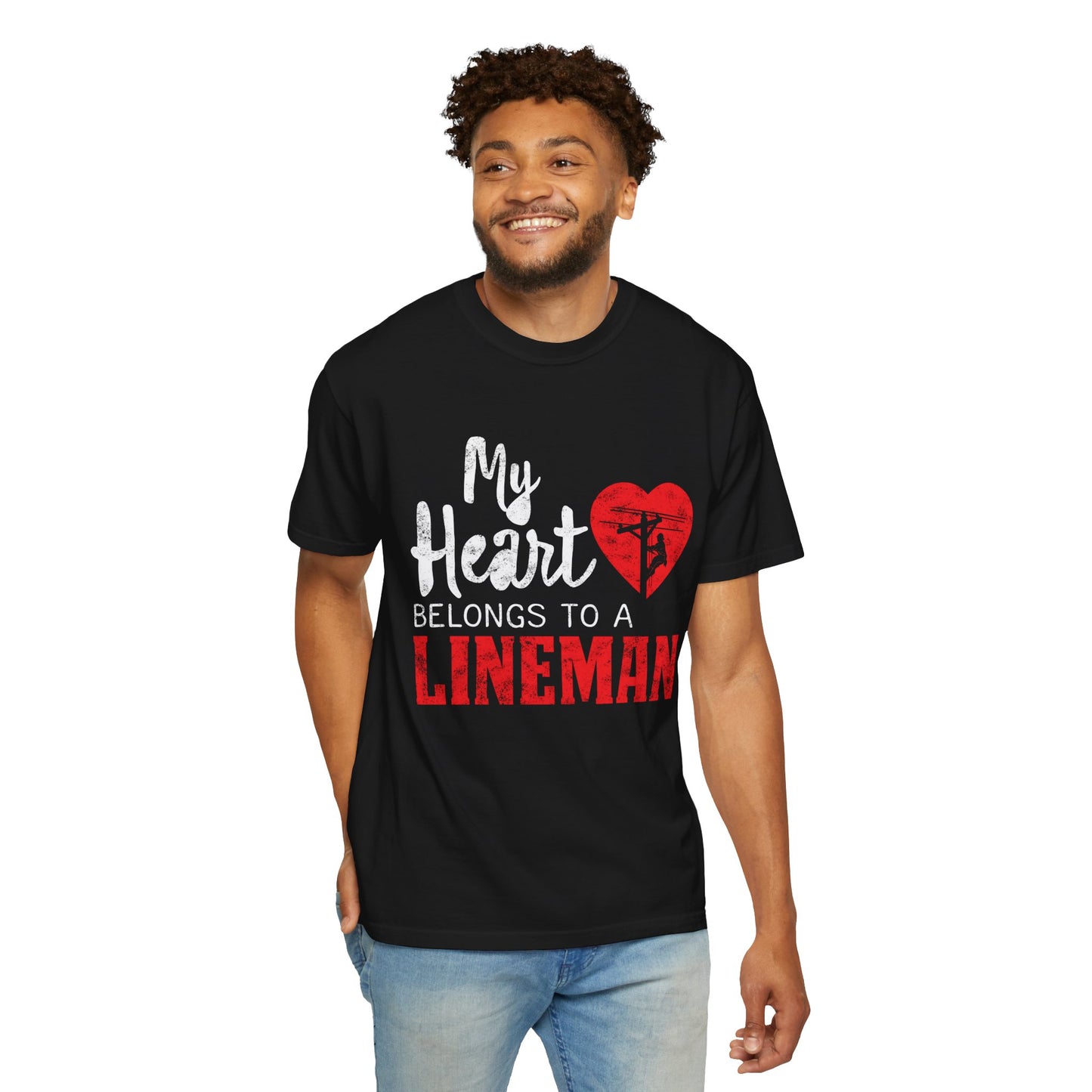 My Heart Belongs to a Electric Cable Lineman gift Unisex Garment-Dyed T-shirt