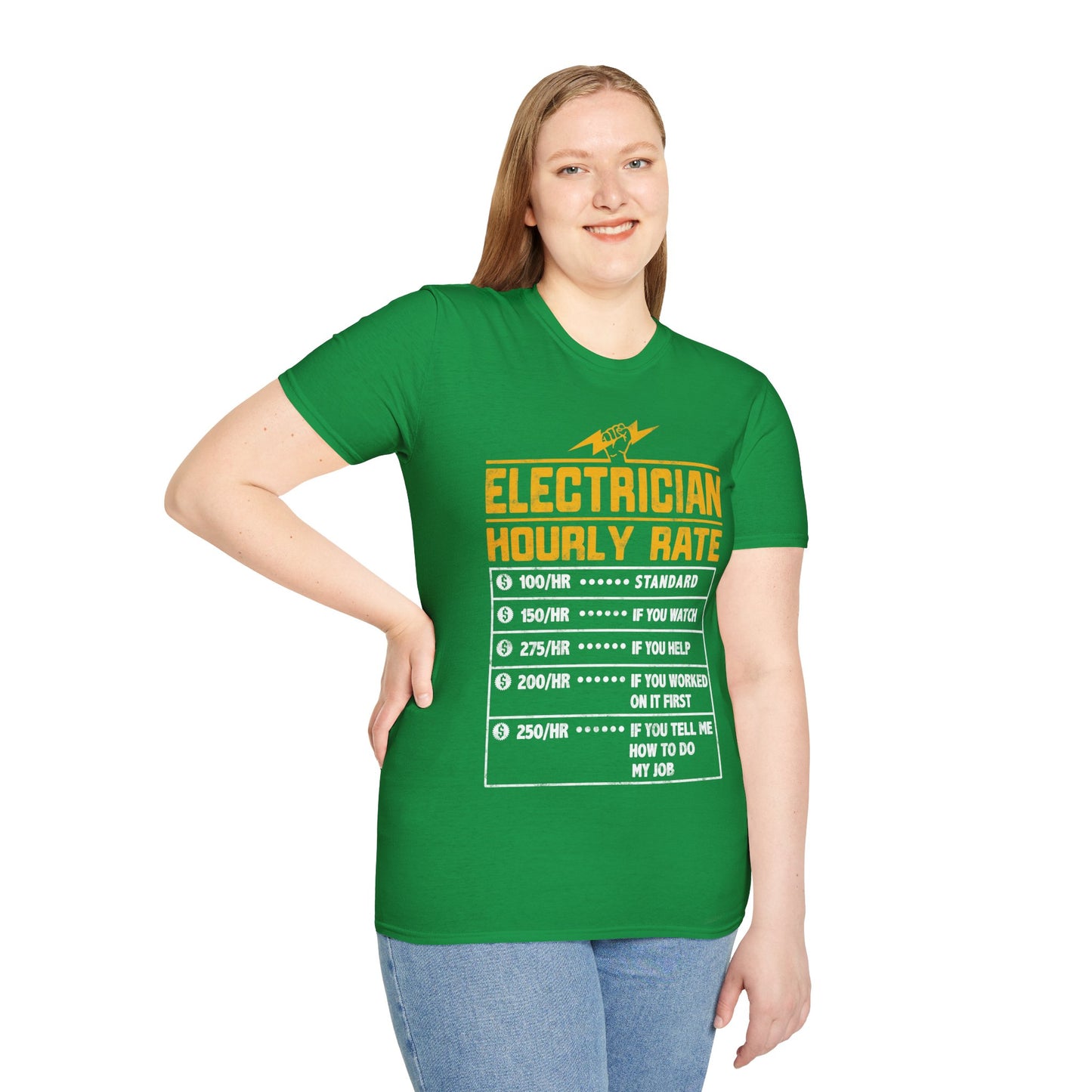 Funny Electrician Gifts - Electrician Hourly Rate Unisex Softstyle T-Shirt