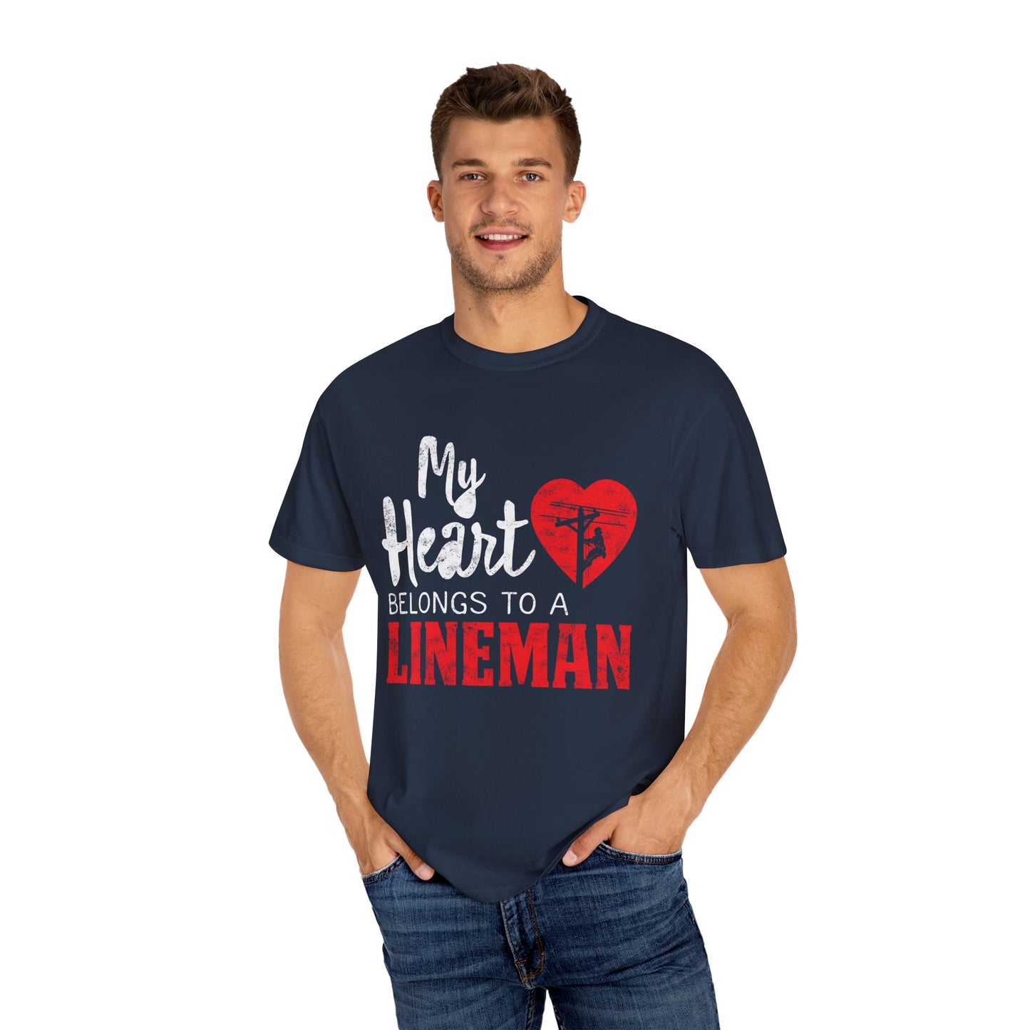 My Heart Belongs to a Electric Cable Lineman gift Unisex Garment-Dyed T-shirt