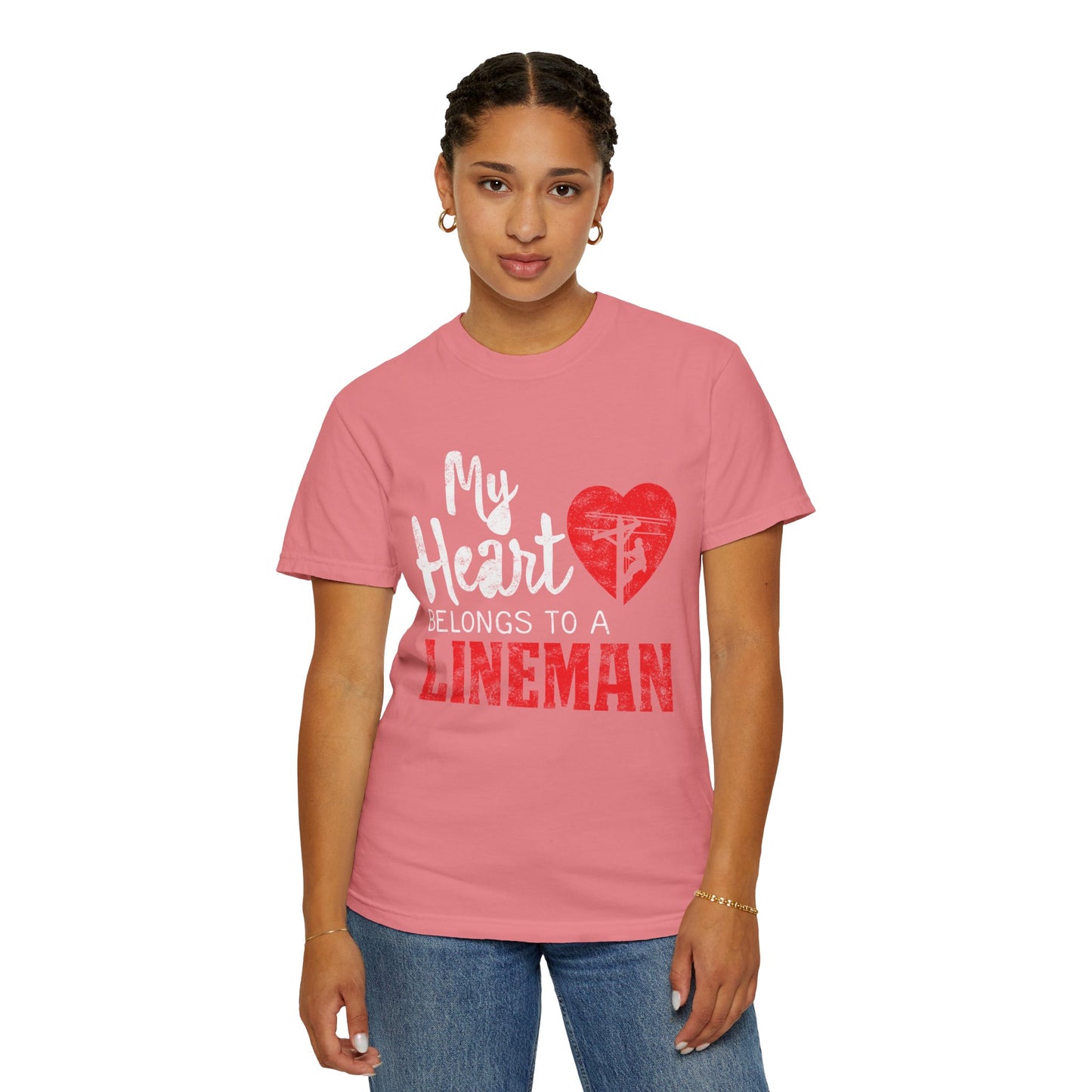 My Heart Belongs to a Electric Cable Lineman gift Unisex Garment-Dyed T-shirt