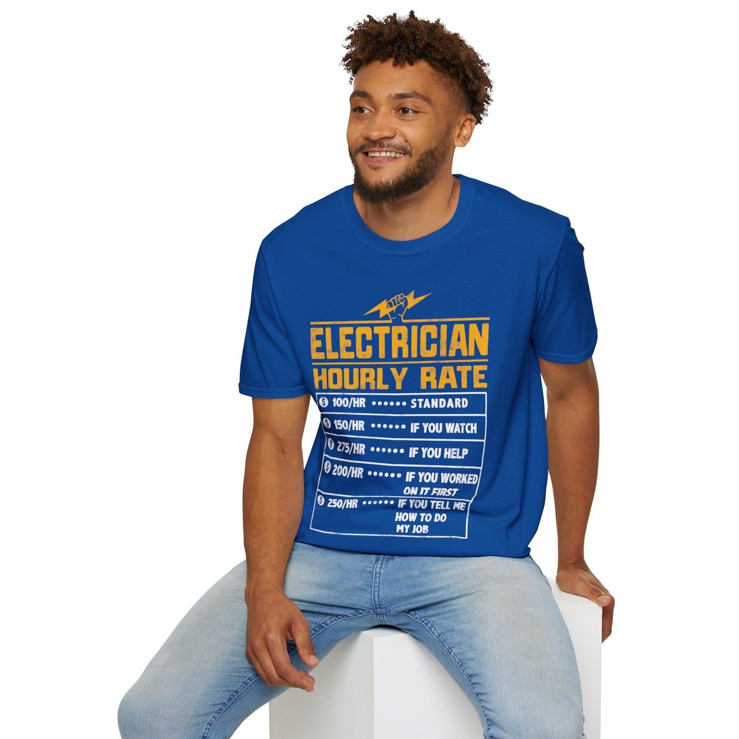 Funny Electrician Gifts - Electrician Hourly Rate Unisex Softstyle T-Shirt