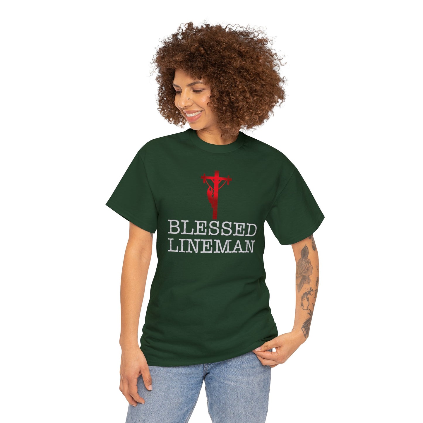 Blessed Lineman gift for Christian Lineman Unisex Heavy Cotton Tee