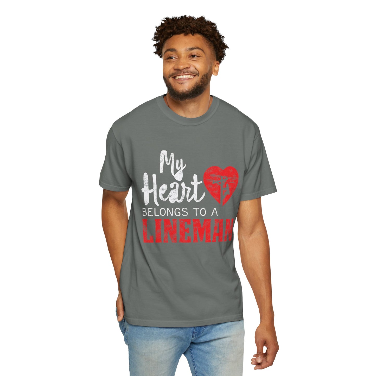 My Heart Belongs to a Electric Cable Lineman gift Unisex Garment-Dyed T-shirt
