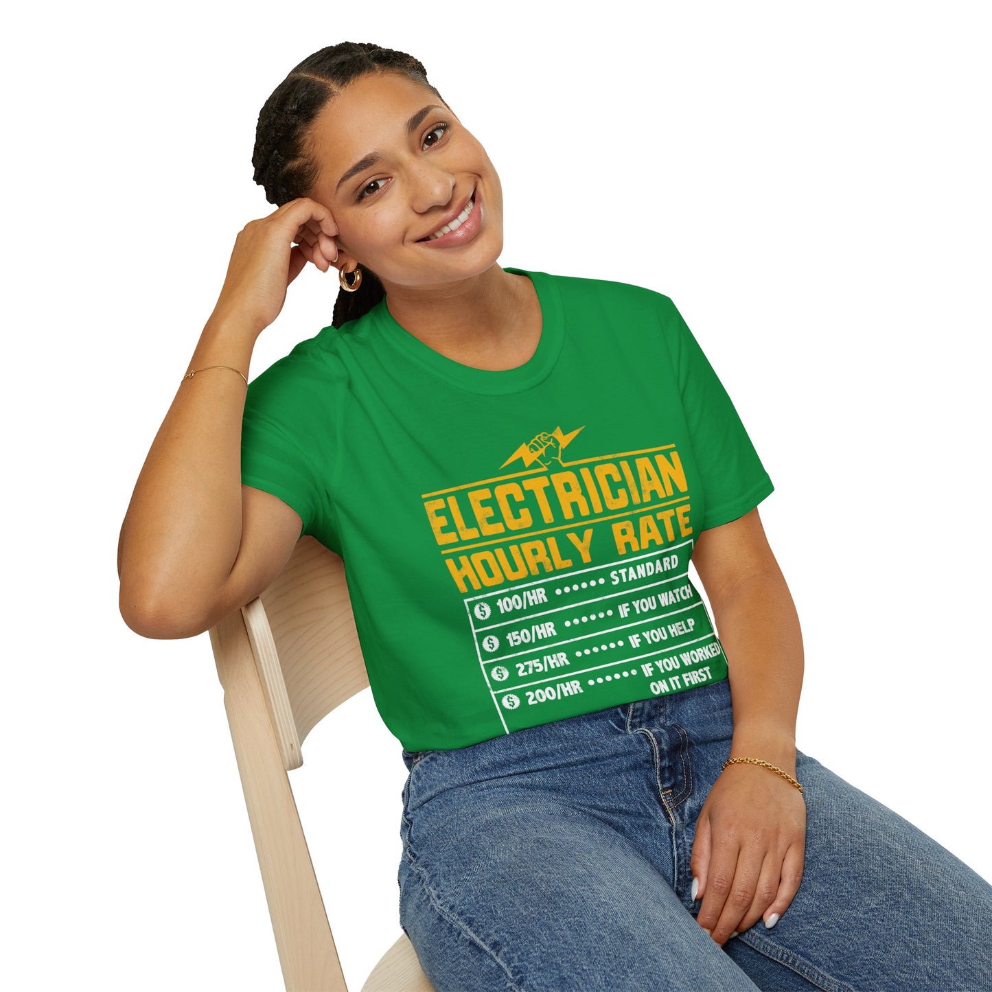 Funny Electrician Gifts - Electrician Hourly Rate Unisex Softstyle T-Shirt