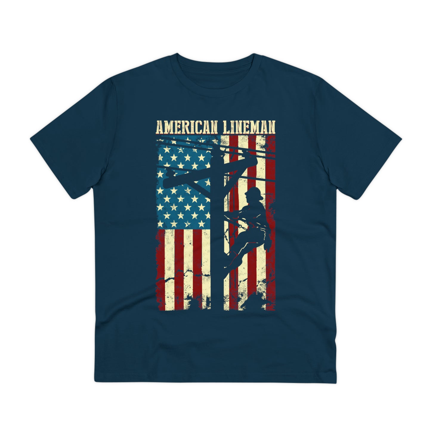 Lineman American Flag Gift For Patriotic Lineman Organic Creator T-shirt - Unisex