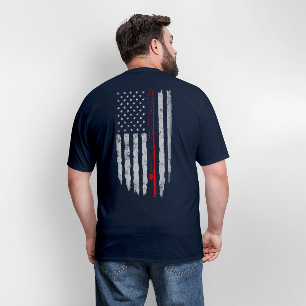 Fishing Tee With American Flag Patriotic T-Shirt - navy