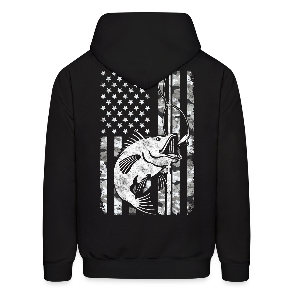 Camouflage American Flag Patriotic Fishing Hoodie - black
