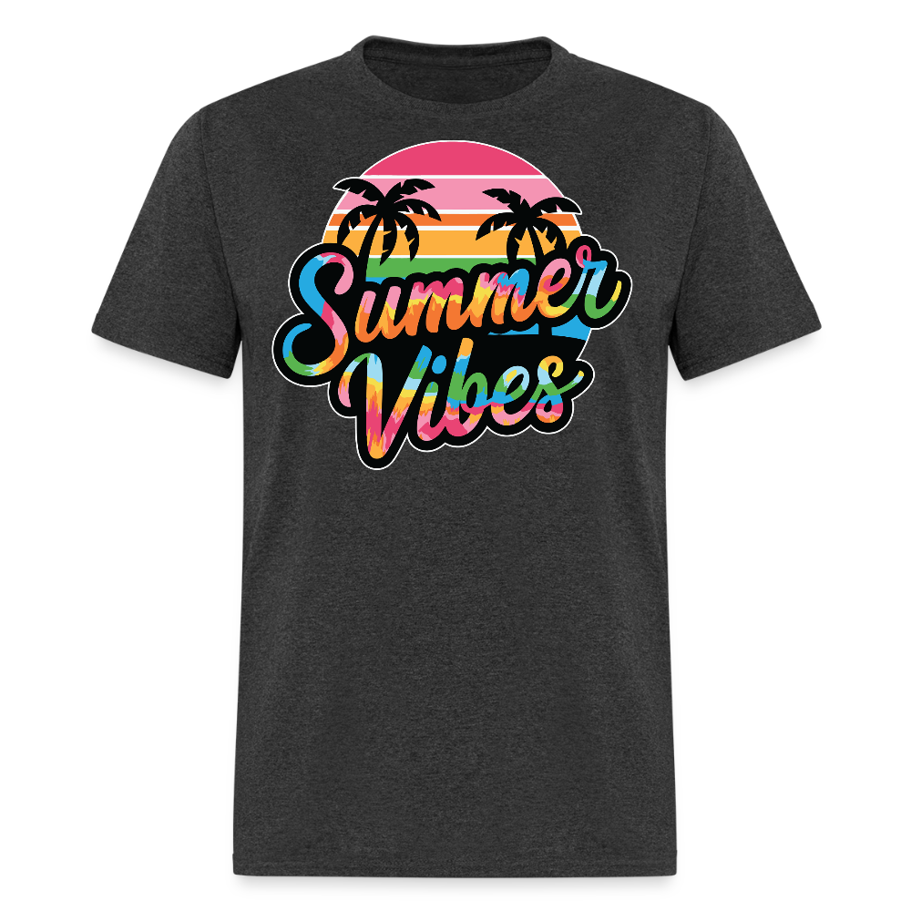 Retro Summer Vibes Tropical Sunset T-shirt - heather black