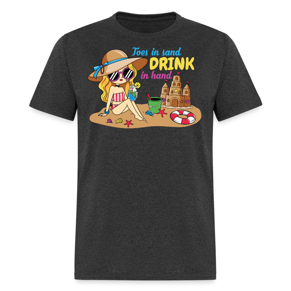 Toes In Sand Drink In Hand Beach Vacation T-shirt - heather black