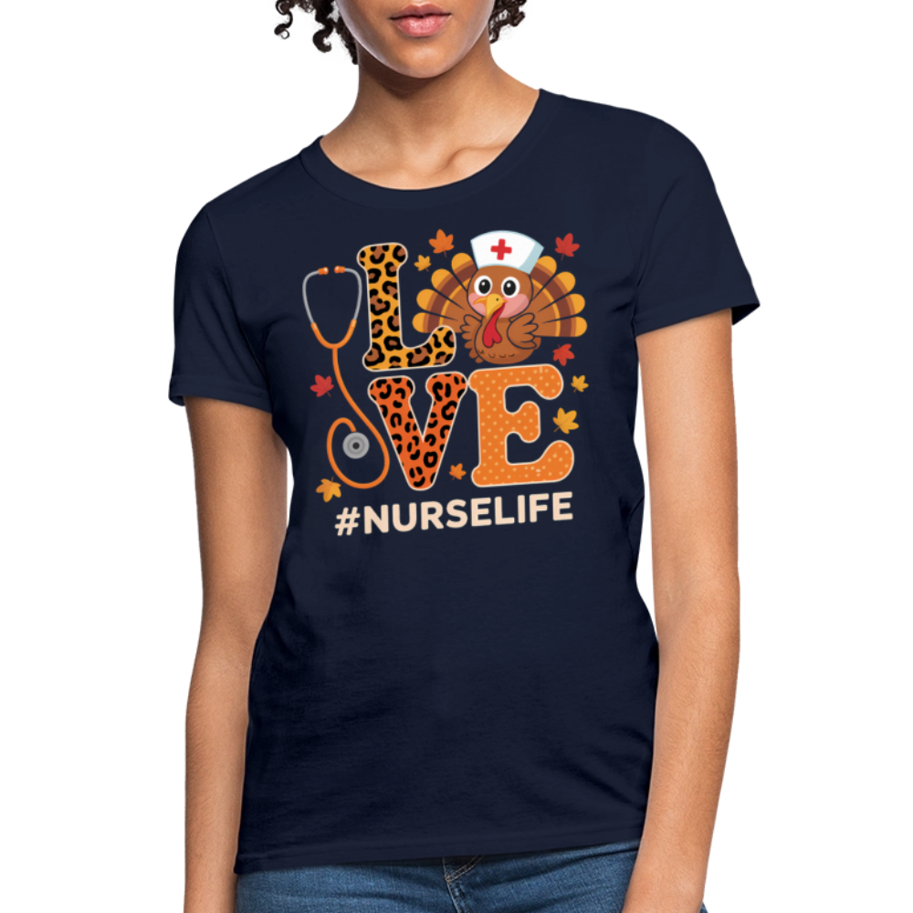 Cute Turkey Love Nurse Life Thanksgiving T-Shirt - navy