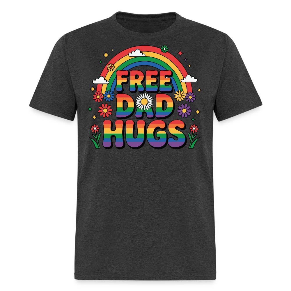Free Dad Hugs Pride LGBTQ Ally Rainbow T-shirt - heather black